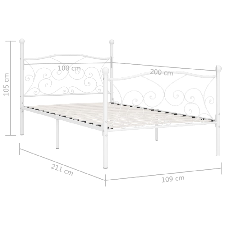 Lovos rėmas su grotelių pagrindu, baltas, 100x200cm, metalas