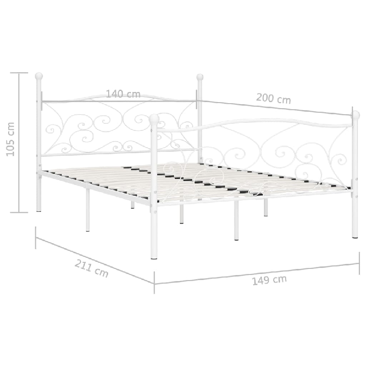 Lovos rėmas su grotelių pagrindu, baltas, 140x200cm, metalas