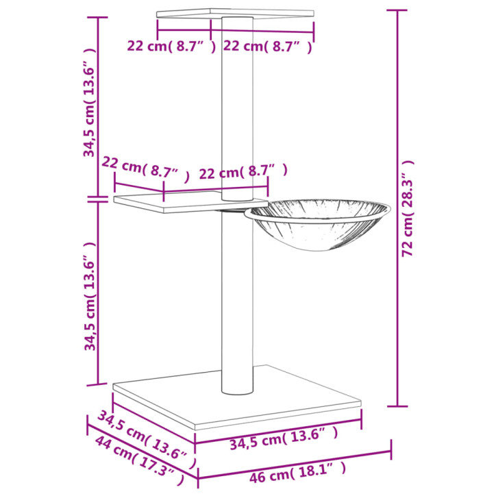 Draskyklė katėms su stovais iš sizalio, tamsiai pilka, 72cm