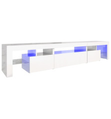 TV spintelė su LED apšvietimu, balta, 215x36,5x40cm, blizgi