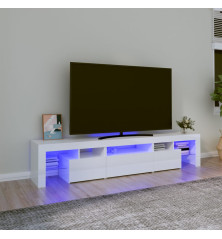 TV spintelė su LED apšvietimu, balta, 200x36,5x40cm, blizgi