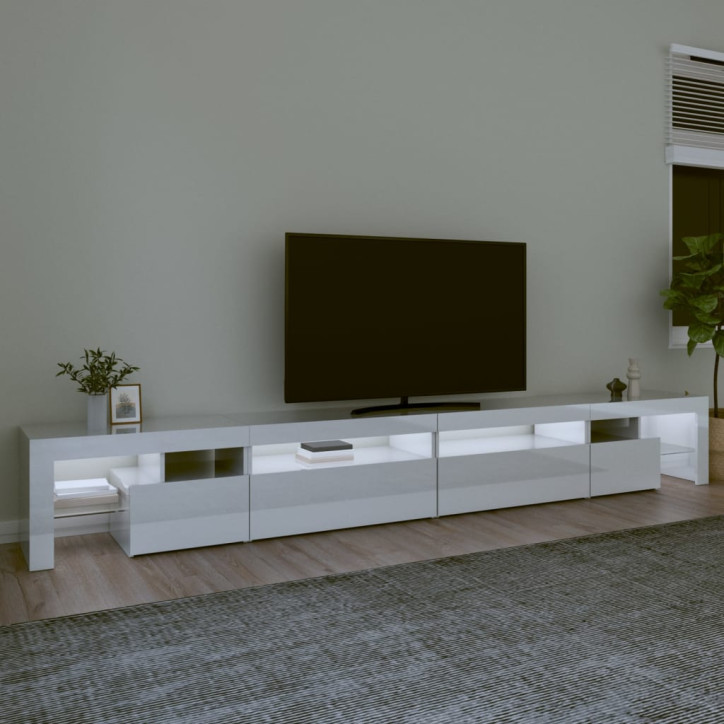 TV spintelė su LED apšvietimu, balta, 290x36,5x40cm, blizgi