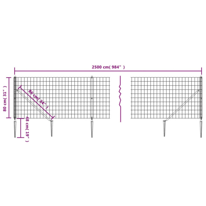 Vielinė tinklinė tvora su smaigais, žalios spalvos, 0,8x25m