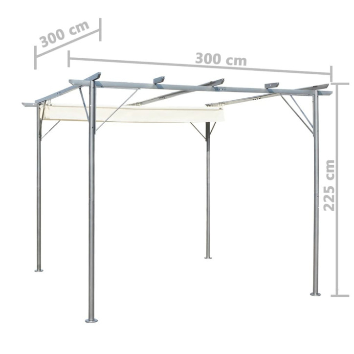 Pergolė su ištraukiamu stogu, kreminė balta, 3x3m, plienas