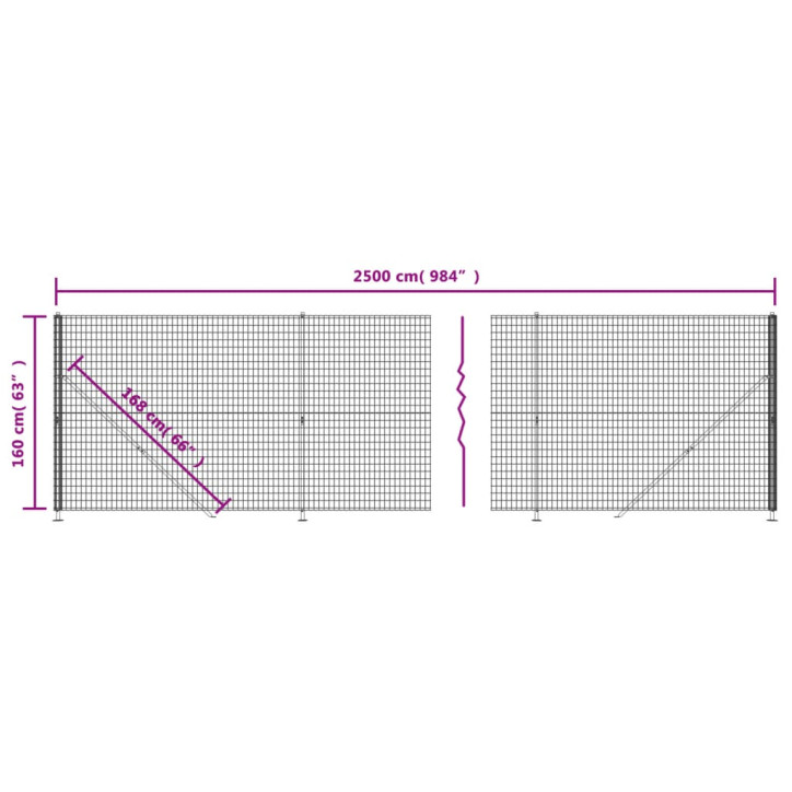 Vielinė tinklinė tvora su flanšais, antracito spalvos, 1,6x25 m