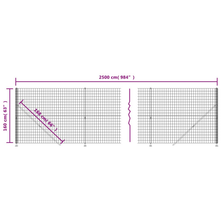 Vielinė tinklinė tvora su flanšais, antracito spalvos, 1,6x25 m