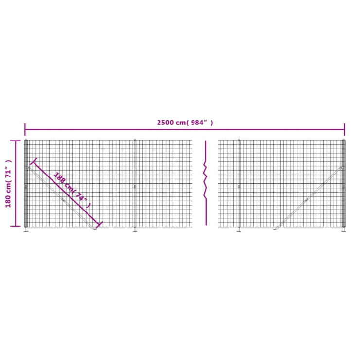 Vielinė tinklinė tvora su flanšais, antracito spalvos, 1,8x25 m