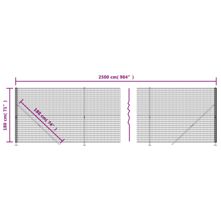 Vielinė tinklinė tvora su flanšais, antracito spalvos, 1,8x25 m