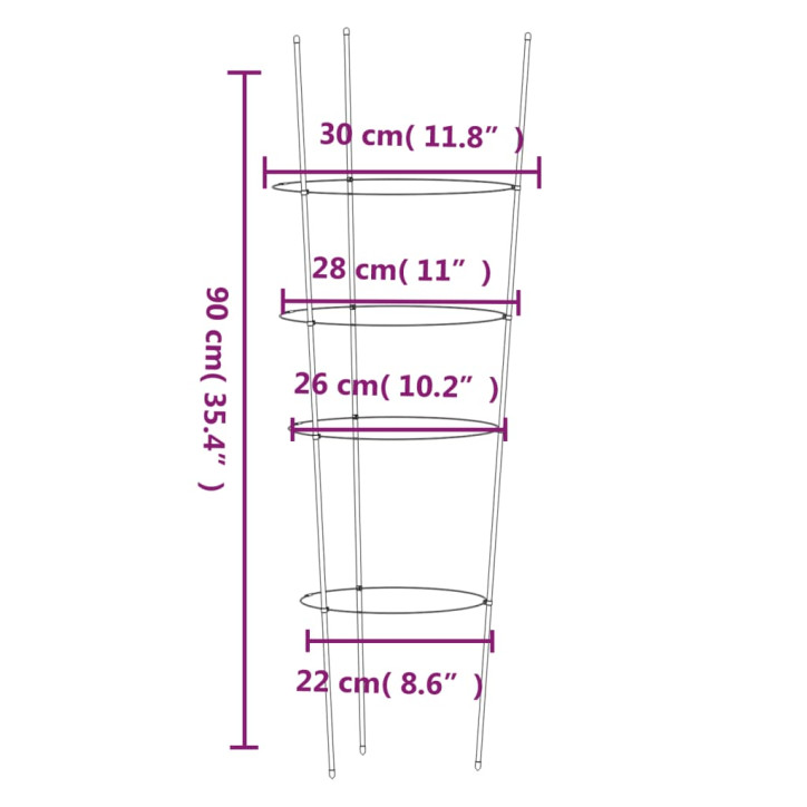 Sodo augalų atramos su 4 žiedais, 5vnt., žalios, 90cm, plienas