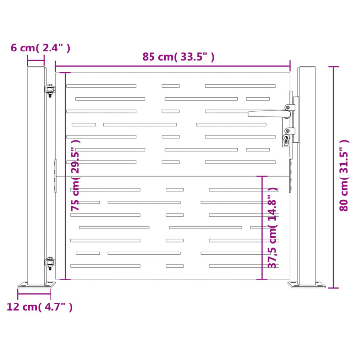 Sodo vartai, 105x80cm, corten plienas, kvadratų dizaino
