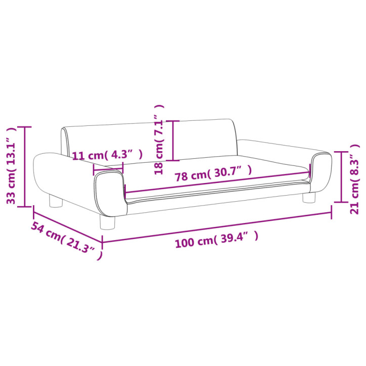 Vaikiška sofa, rožinės spalvos, 100x54x33cm, aksomas