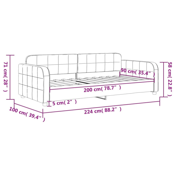 Sofa, juodos spalvos, 90x200cm, aksomas