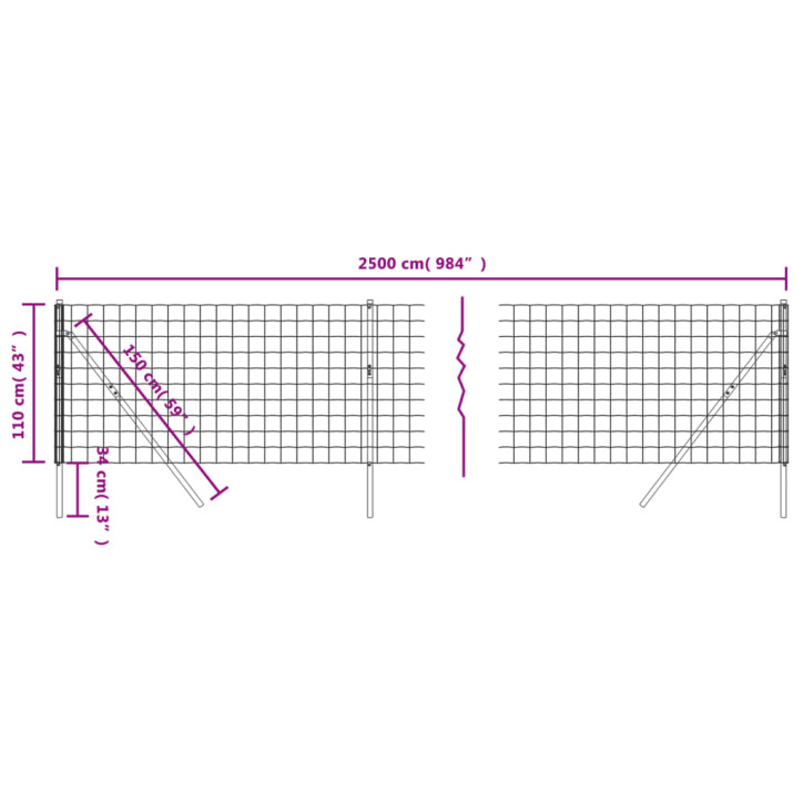 Vielinė tinklinė tvora, žalia, 1,1x25m, galvanizuotas plienas