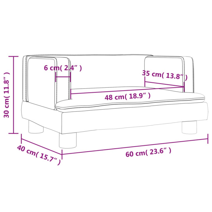 Vaikiška sofa, tamsiai pilkos spalvos, 60x40x30cm, aksomas