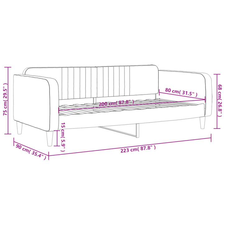 Sofa, šviesiai pilkos spalvos, 80x200cm, aksomas