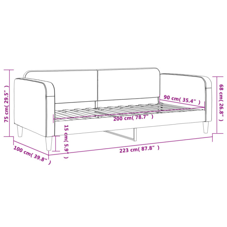 Sofa, tamsiai pilkos spalvos, 90x200cm, audinys