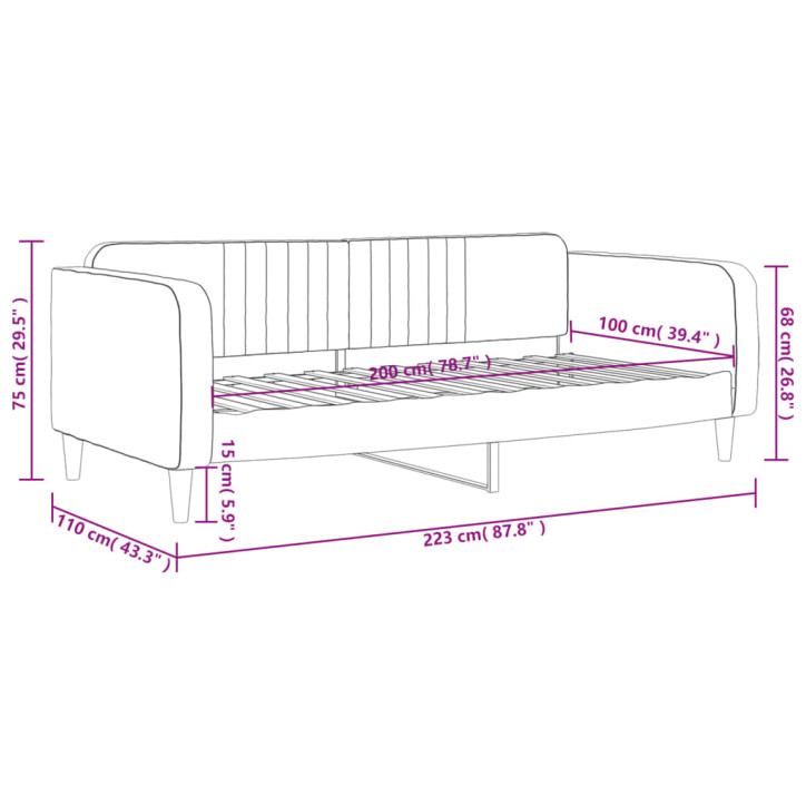 Sofa, juodos spalvos, 100x200cm, aksomas