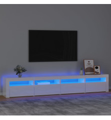 TV spintelė su LED apšvietimu, balta, 240x35x40cm, blizgi