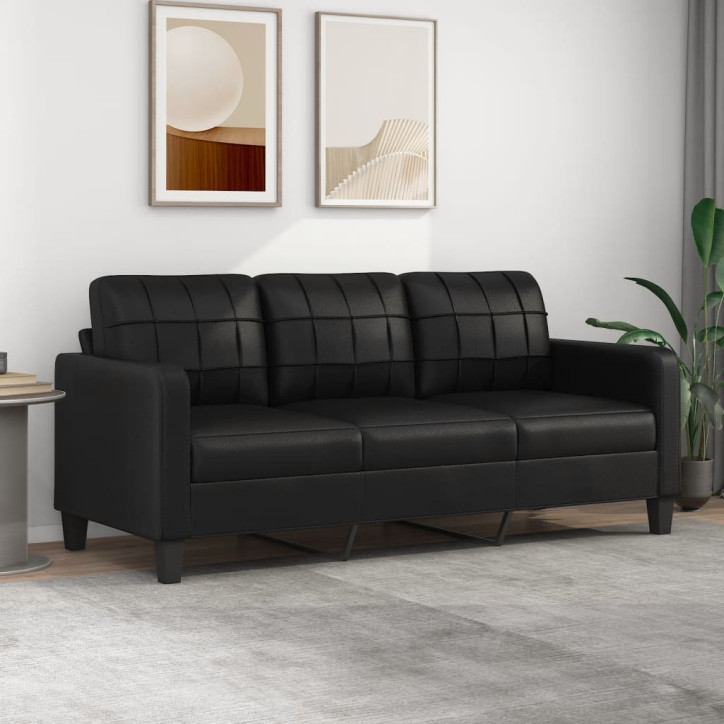 Trivietė sofa, juodos spalvos, 180cm, dirbtinė oda