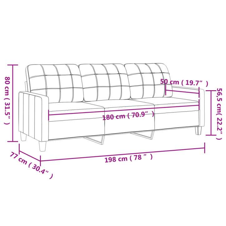 Trivietė sofa, juodos spalvos, 180cm, dirbtinė oda