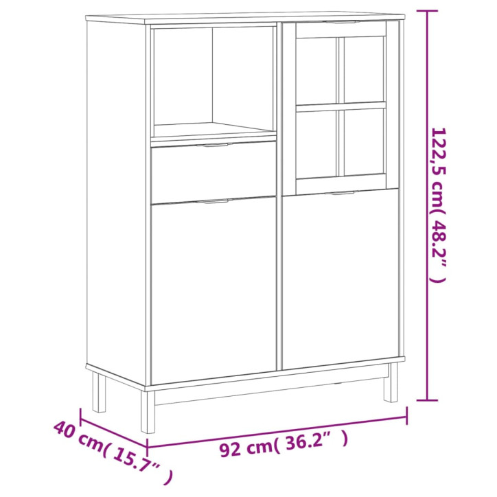 Komoda su stiklinėmis durelėmis FLAM, 92x40x122,5cm, pušis