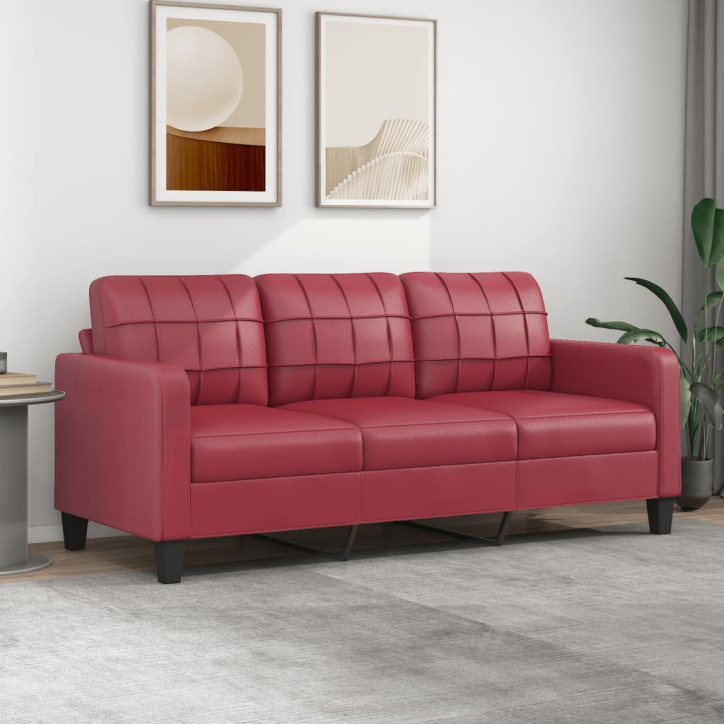 Trivietė sofa, raudonojo vyno spalvos, 180cm, dirbtinė oda