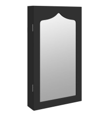 Sieninė veidrodinė papuošalų spintelė, juoda, 37,5x10x67cm