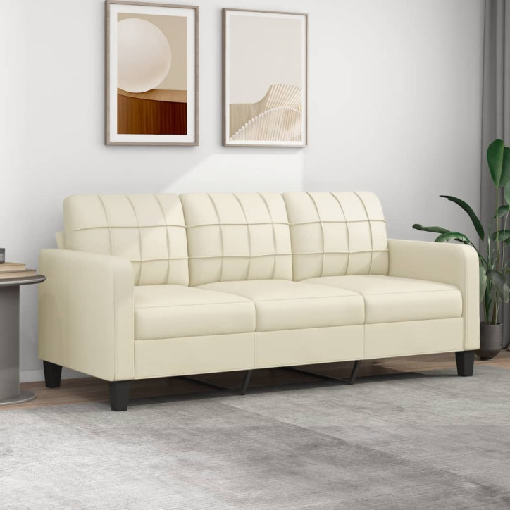 Trivietė sofa, kreminės spalvos, 180cm, dirbtinė oda