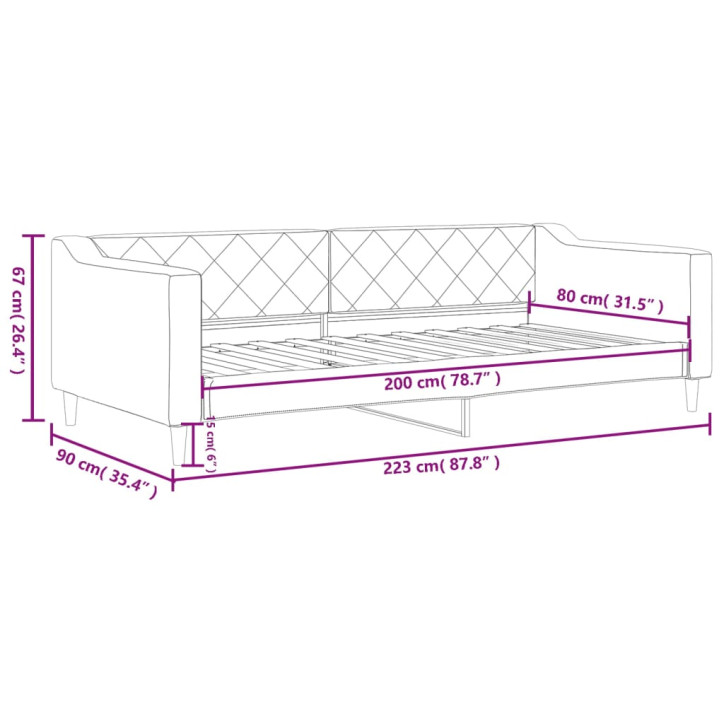 Sofa, šviesiai pilkos spalvos, 80x200cm, audinys