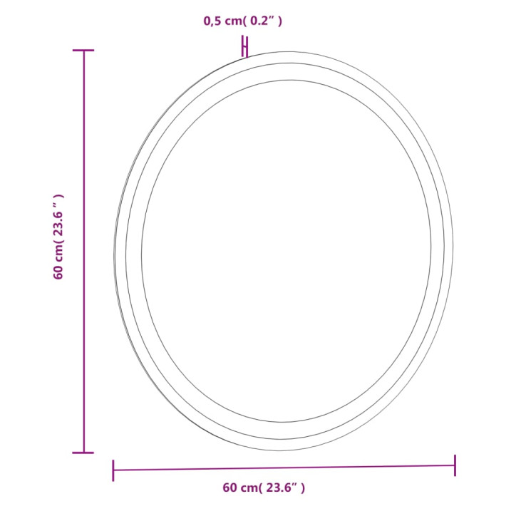 Vonios kambario veidrodis su LED, 60cm, apskritas