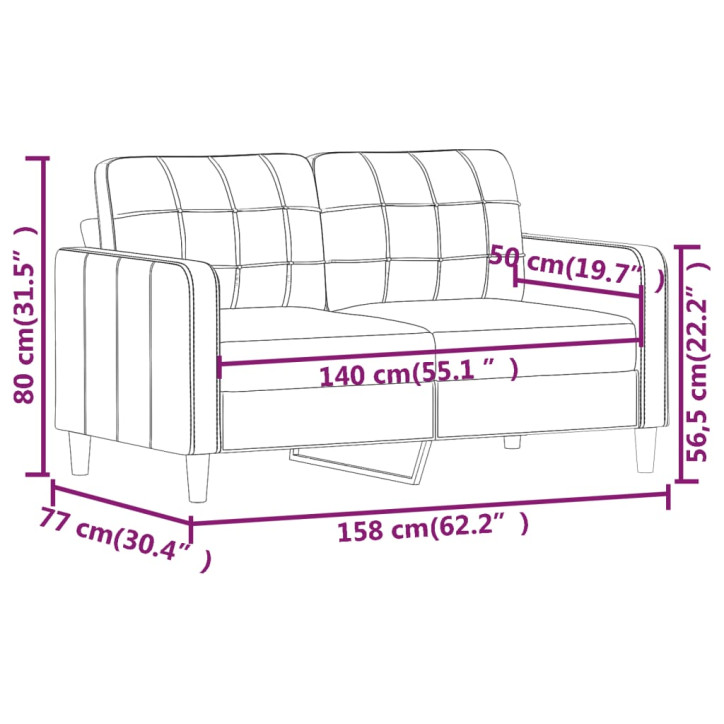 Dvivietė sofa, raudonojo vyno spalvos, 140cm, audinys