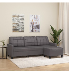 Trivietė sofa su pakoja, pilkos spalvos, 180cm, dirbtinė oda