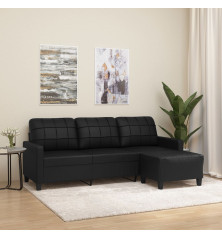 Trivietė sofa su pakoja, juodos spalvos, 180cm, dirbtinė oda