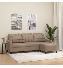 Trivietė sofa su pakoja, kapučino spalvos, 180cm, dirbtinė oda