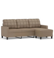 Trivietė sofa su pakoja, kapučino spalvos, 180cm, dirbtinė oda