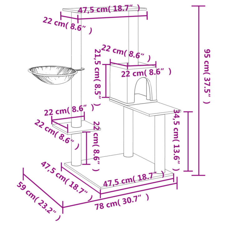 Draskyklė katėms su stovais iš sizalio, kreminės spalvos, 95cm