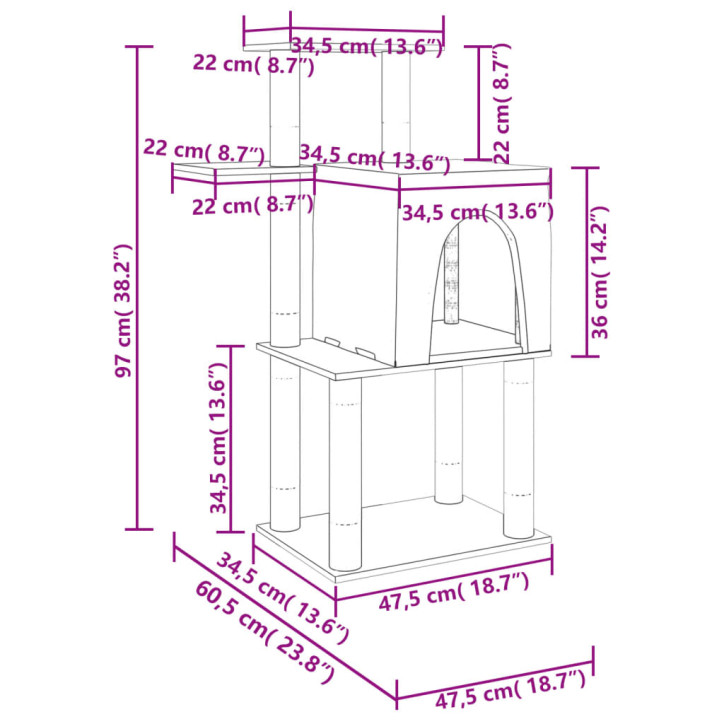 Draskyklė katėms su stovais iš sizalio, kreminės spalvos, 97cm