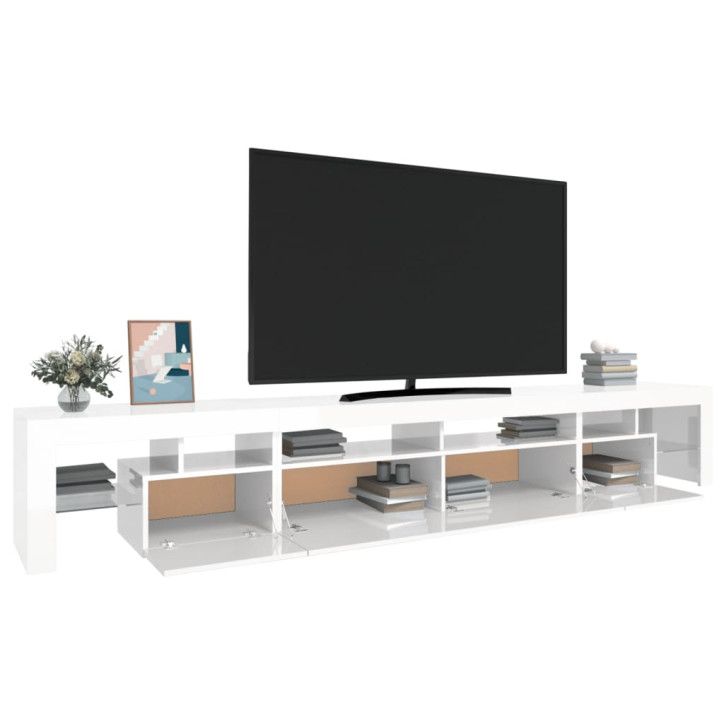 TV spintelė su LED apšvietimu, balta, 260x36,5x40cm, blizgi