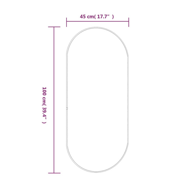 Sieninis veidrodis, juodos spalvos, 100x45cm, ovalo formos