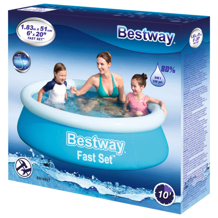 Bestway Fast Set Pripučiamas baseinas, mėlynas, 183x51cm, apskritas