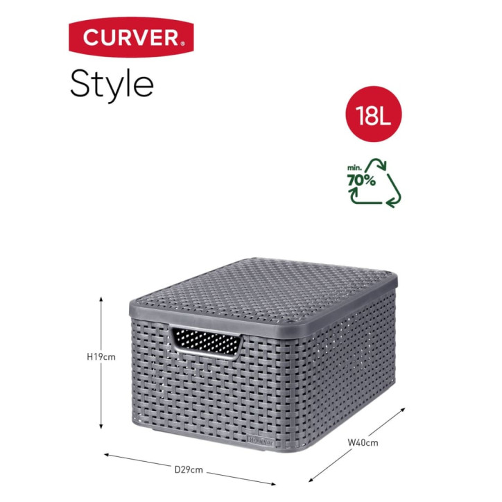 Curver Daiktadėžė su dangčiu Style, metalinė sidabrinė, 18l, M