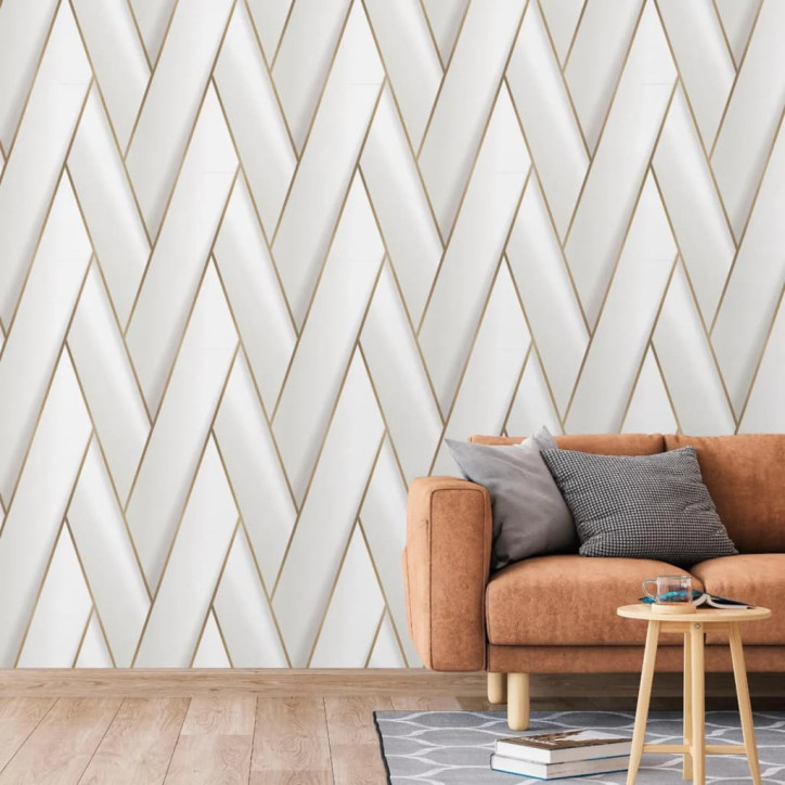 DUTCH WALLCOVERINGS Tapetai Geometric, baltos ir auksinės spalvos