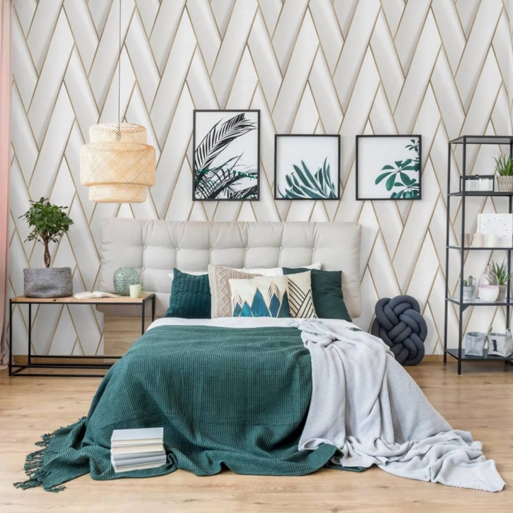 DUTCH WALLCOVERINGS Tapetai Geometric, baltos ir auksinės spalvos