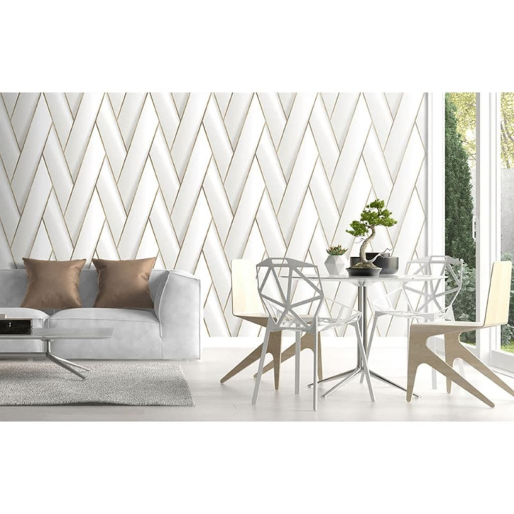 DUTCH WALLCOVERINGS Tapetai Geometric, baltos ir auksinės spalvos