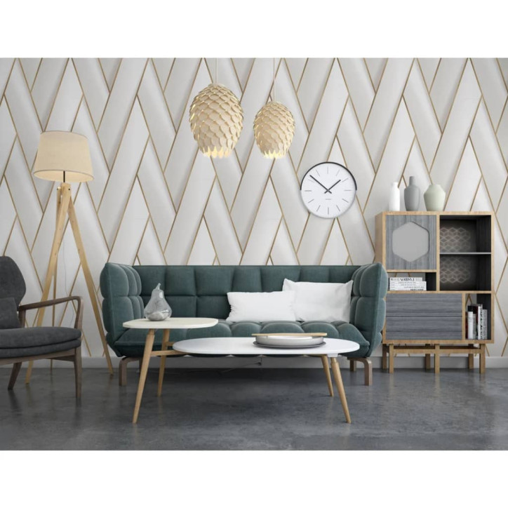 DUTCH WALLCOVERINGS Tapetai Geometric, baltos ir auksinės spalvos