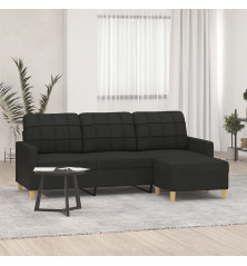 Trivietė sofa su pakoja, juodos spalvos, 180cm, audinys