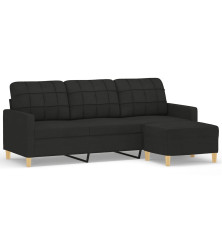 Trivietė sofa su pakoja, juodos spalvos, 180cm, audinys