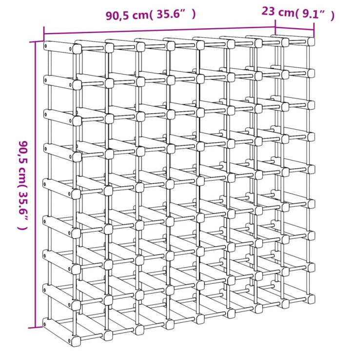 Vyno laikiklis 72 buteliams, 90,5x23x90,5cm, pušies masyvas