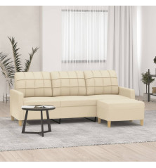 Trivietė sofa su pakoja, kreminės spalvos, 180cm, audinys