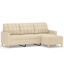 Trivietė sofa su pakoja, kreminės spalvos, 180cm, audinys